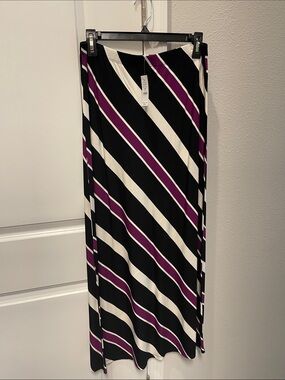 White House Black Market Striped Maxi Skirt in Black, White & Purple NWT